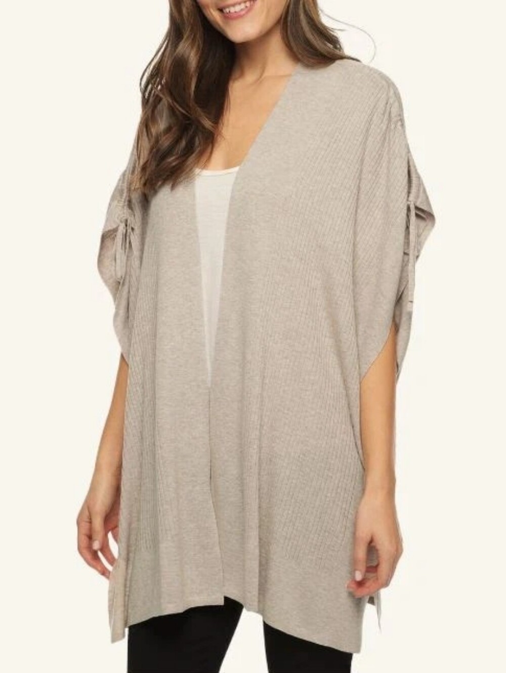 SPLENDID CASHMERE BLEND CARDIGAN XS/S Heather Wheat $178 Open Poncho Sweater